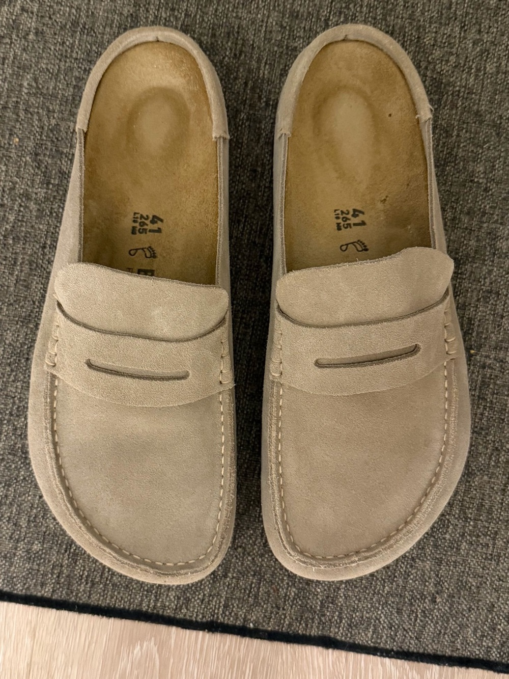 Birkenstock Naples Suede Clogs in Taupe
